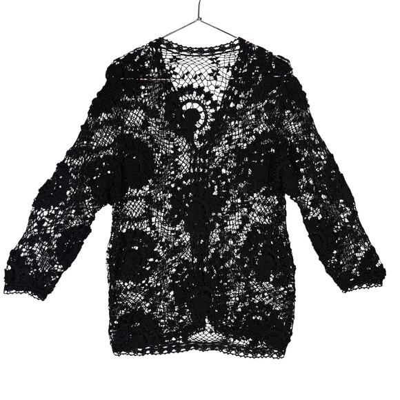 Set of 3 Piece Open Knit Skirt Top and Cardi Size Medium Black Floral Pattern - Picture 8 of 15